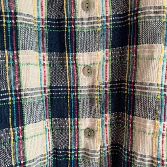 Lemon Grass Women's Textured Button Down Shirt Large Blue Pink Plaid Artsy - Picture 10 of 15